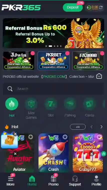 pkr365 game homescreen